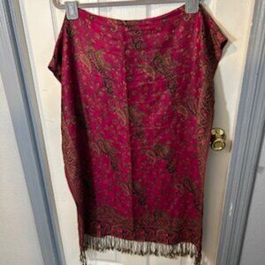 Burgundy Paisley Shawl Wrap Fringe Scarf Boho Oversized Pashmina Style 28x70